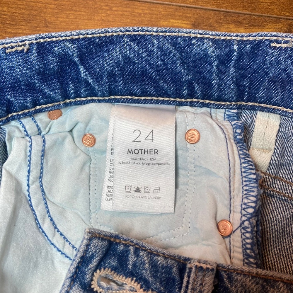 Mother Superior The Tune Up Hover Cuff Jeans Blue High Rise Straight Leg Size 24 - Picture 6 of 11